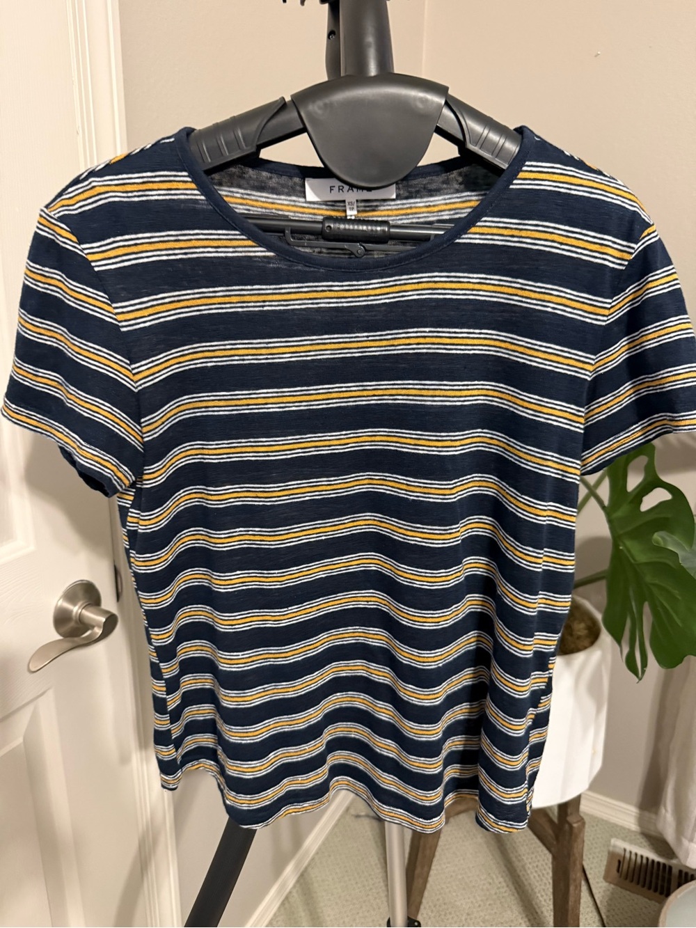 Frame Denim Navy, White & Mustard Striped Tee